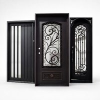 Porte extérieure moderne en fer forgé, style simple, avec verre, ouverture latérale, coupe-feu, pour appartement et maison