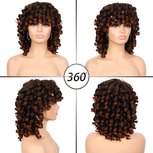 Vendite calde Parrucche corte 12nch con frangetta grande rimbalzante soffice parrucca Afro riccia morbida resistente al calore capelli sintetici - Product Image 3