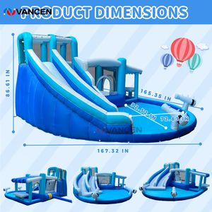 Parque Acuático Inflable 7 en 1 con Toboganes Dobles, Pared de Escalada, Material Oxford 840D y Soplador, para Niños, Diversión al Aire Libre en el Patio Trasero - Product Image 2