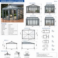 Véranda moderne en alliage d'aluminium avec toit triangulaire, verre isolant et double porte battante pour villa, espace de vie extérieur, patio, serre