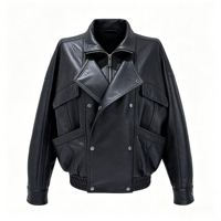 Blouson en cuir de moto ample et texturé en peau de mouton pour femme, avec revers multicouches, idéal pour la conduite automne