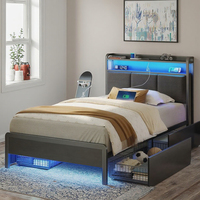 Lit plateforme rembourré de luxe moderne avec éclairage LED, 4 tiroirs avec grand espace de rangement pour un assemblage facile