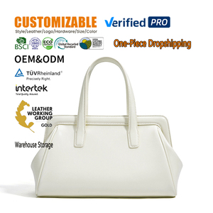 Bolso de Piel de Vacuno de Primera Calidad, Diseño de Doble Asa, Herrajes Metálicos, Antirrobo, Color Sólido, para Uso Diario y Ocasiones Formales - Product Image 1