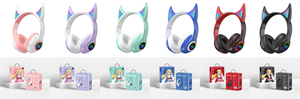 Gaming On-ear & Over-ear Cat ear Horns Auriculares inalámbricos Ecouteur Sans Fil Head Auriculares con tarjeta <span class=keywords><strong>TF</strong></span> Función AUX - Product Image 6