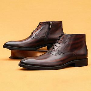 Chaussures de mariage pour hommes en cuir véritable, style britannique, à lacets, bout pointu, bottines habillées légères et élégantes - Product Image 4