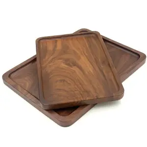 Custom Natural Solid Wood Serving Trays Rustic Sushi Food Fruit Dessert Coffee Serving Walnut Wood Tray