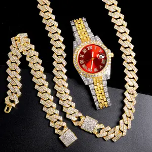 S8332F nuova moda diamante hip -hop stile europeo americano grande quadrante al quarzo set di orologi da donna 3 pz/set orologio di lusso