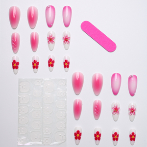 Unghie Finte Rosa a Mandorla con Decorazioni Floreali e Perle Fatte a Mano, Carine per Primavera Estate, Riutilizzabili, Copertura Completa, per Uso Quotidiano Femminile - Product Image 4