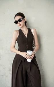 Conjunto de Camisa de Manga Larga con Cuello en V y Chaleco Marrón + Pantalones Rectos Estilo Formal Muestra Disponible Mezcla de Poliéster Tejido - Product Image 2