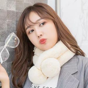 秋と冬の新しい毛皮ウサギの髪ぬいぐるみスカーフ厚手の暖かい首の無地の色のクロススカーフ女性 - Product Image 3