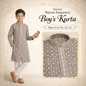 Kurta de Rayón con Lentejuelas para Niños, Ropa Étnica Tradicional India, Largo hasta la Rodilla, Corte Regular, 0-14 Años, Estampado Digital, Sin Arrugas, Informal - Product Image 3