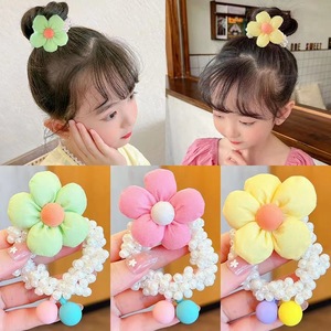 Diadema con corona para niños, lazo para el pelo de princesa, nuevo estilo coreano, flores de perlas, moño para niña, banda elástica - Product Image 4