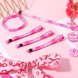 Pulseras elásticas personalizadas para mujer, pulsera tejida de tela rosa, para cáncer de pecho, coreanas