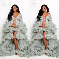 Robe de bal longue et moelleuse avec appliques, sexy, décolleté cœur, épaules dénudées, traîne balayante, pour baby shower