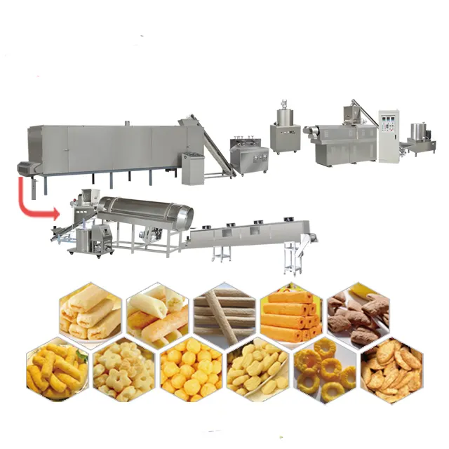 Línea de producción de extrusora de aperitivos de llenado de núcleo, máquina de alimentos de aperitivos de llenado de núcleo, equipo de aperitivos de maíz inflado