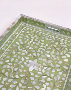 Bandeja con incrustaciones rectangulares de perlas para el hogar, bandeja hecha a mano para servir comida, lo mejor para celebración de Eid de Ramadán - Product Image 4