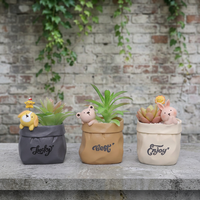 Pot de fleurs en polyrésine écologique Roogo avec figurine d'animal mignon, pot à succulentes avec trou de drainage pour la décoration de la maison et du jardin