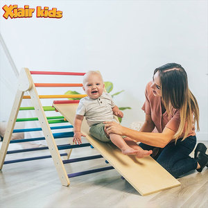 Xiair Montessori Wooden Foldable Pickler Triangle With Climbing Slide Ladder Indoor Playground Baby Climbing Triangle For Kid