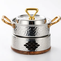 Marmite chauffe-soupe en acier inoxydable à motif martelé Zunck Premium avec support, équipement de maintien au chaud des aliments pour buffet, restauration et restaurant