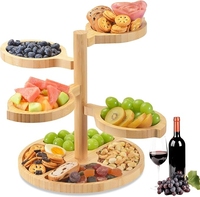 5-In-1 Boomvormige Bamboe Dessertschaal Staat Voor Het Serveren Van Voedsel Cupcakes Fruitcake Op Bruiloften En Feesten