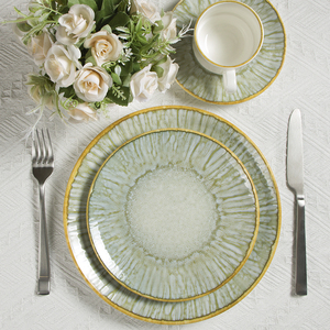 Ensemble d'assiettes en céramique JQY, vente en gros, vaisselle en porcelaine verte nordique, ensemble d'assiettes rondes pour la maison et la cuisine - Product Image 6