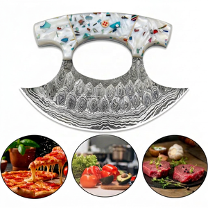 Nuevo Cuchillo Ulu de Acero de Damasco, Cortador de Pizza, Mezzaluna, para Deshuesar, con Punta de Gota, para Rebanar y Picar, para Camping, con Mango de Madera, Sheikh - Product Image 3