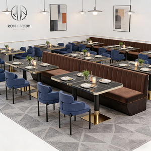 Ensemble de mobilier moderne de luxe en pierre frittée carrée et velours pour hôtel, café et restaurant : banquette, <span class=keywords><strong>table</strong></span> et chaises - Product Image 3