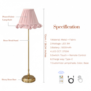 Lampada da Tavolo in Tessuto Senza Fili Alta 72cm con Telecomando Ricaricabile e <span class=keywords><strong>Paralume</strong></span> Plissettato per Decorazioni di Matrimoni ed Eventi - Product Image 6
