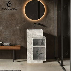 Mueble de Baño Moderno y Lujoso con Pedestal de Piedra Natural Empalmada y Lavabo de Cerámica - Product Image 1
