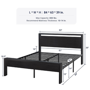 Cadre de <span class=keywords><strong>lit</strong></span> plateforme en métal pleine grandeur avec rangement sous le <span class=keywords><strong>lit</strong></span> / Pas besoin de sommier tapissier / Silencieux / Montage facile, Noir - Product Image 2