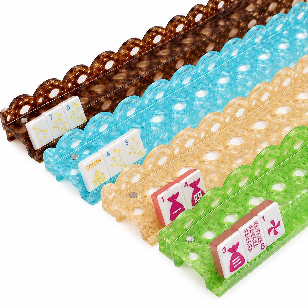 Family Gathring Wavy Design Woven Bamboo Arylic 20" Mahjong Pusher Pink Handmade Cane Rattan Racks for Mahjong · image 2