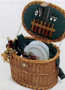 Panier de pique-nique de vaisselle d'extérieur isolé avec poignée en bois panier de nourriture de puce de rotin pour les pique-niques et la couverture - Product Image 2