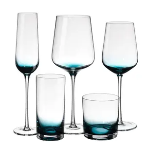 China Leveranciers Custom Hand Geblazen Kristal Beker Witte Rode Wijn Glas, Blauw Gekleurde Wijn Glazen Set Van 6