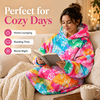 Robe de détente unisexe moderne en flanelle douce, doublée en sherpa, anti-acariens, surdimensionnée, avec capuche, style couverture portable
