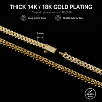 Chaîne cubaine plaquée or 14 carats, entièrement sertie de zircone cubique, longueur personnalisée, collier hip-hop en zircon
