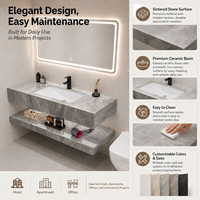 Ensemble de meuble-lavabo mural moderne avec vasque en céramique en dalle de pierre, armoire miroir LED intelligente et étagère flottante, design rectangulaire