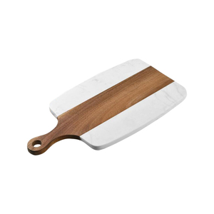 Tabla de cortar de madera de acacia y mármol con logotipo personalizado al por mayor, tabla de cortar para charcutería de queso, bloques de corte reversibles con mango - Product Image 1