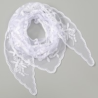 Voile triangulaire en dentelle brodée florale ajourée pour femme, foulard de prière catholique, hijab musulman, écharpe de mariée