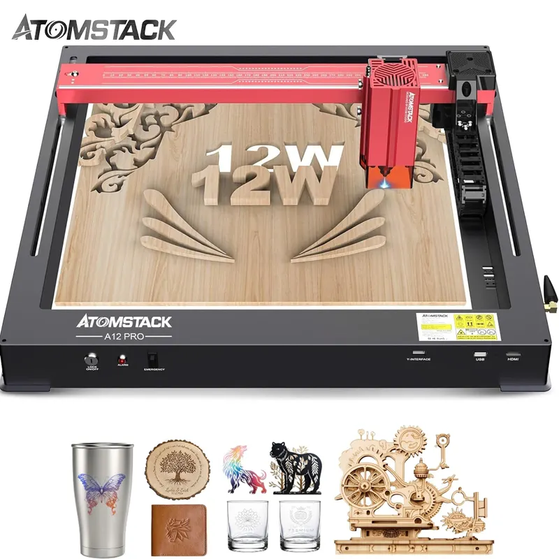 Atomstack A12 X12 Pro 50W wifi thông minh điều khiển CNC cắt granite kim loại Dog Tag Glass 3D in ấn máy khắc laser