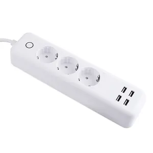 Strip Daya Wi-Fi Standar EU, Tiga Cara Kontrol Sub & Empat Port USB Soket Pintar Jarak Jauh Pengontrol Suara Outlet Timer