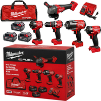 Paquete Rojo Milwaukee, Kit de Herramientas Eléctricas Inalámbricas de 18V, 5 Piezas, Herramientas para Reparación de Automóviles, Batería de Iones de Litio, Kit de Herramientas Eléctricas sin Escobillas