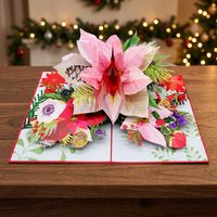 Lanterne florale de Noël Viet-craft, carte de vœux en papier 3D pop-up faite à la main, impression typographique personnalisée, thème Amour, pour les fêtes