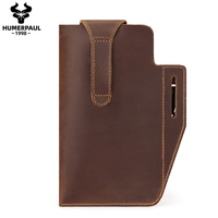 HUMERPAUL Bolsa de Cintura de Cuero Genuino para Teléfono Celular, Bolsa de Almacenamiento Vintage para Exteriores con Gancho para Llaves para Hombre y Padre