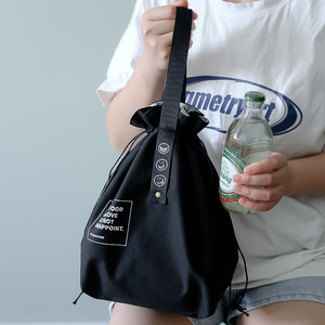 Insulated Lunch Bag Cotton Polyester PEVA Lining Student Office Meal Storage Drawstring Design - Product Image 1