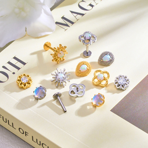 Orecchini a perno in titanio G23 color oro 16G con opale a goccia, piercing per labret, labbra, <span class=keywords><strong>trago</strong></span>, lobo, elice, cartilagine - Product Image 6