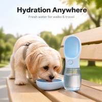 Bouteille d'eau portable pour animaux de compagnie, en plastique durable et imperméable, avec distributeur d'eau à pression, finition mate, couleur tendance