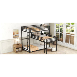 Cama Triple Metálica Negra en Forma de L, Plegable, para Dormitorios, Hoteles y Almacenes (Código Anterior: SM000605AAB) - Product Image 4