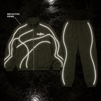 Survêtements réfléchissants personnalisés OEM pour hommes, veste zippée à passepoil contrastant, pantalon, col montant, poignets élastiques, vêtements de sport, fabricant, usine