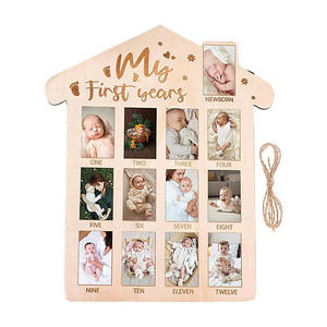 Tự Làm Bằng Gỗ Bé Của Năm Đầu Tiên Hình Ảnh Khung 12 Tháng Cột Mốc Gỗ Hội Đồng Quản Trị Hình Ảnh Hiển Thị Bé Giữ Khung Cho 1st Món Quà Sinh Nhật - Product Image 1