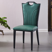 Chaise de salle à manger en fer forgé, style chinois, à dossier haut, sans accoudoirs, revêtement en cuir, pour restaurant, hôtel, maison, mobilier de luxe léger